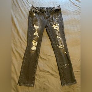 Judy Blue Black Bleached Splashed Ripped Boyfriend Jean Size 32